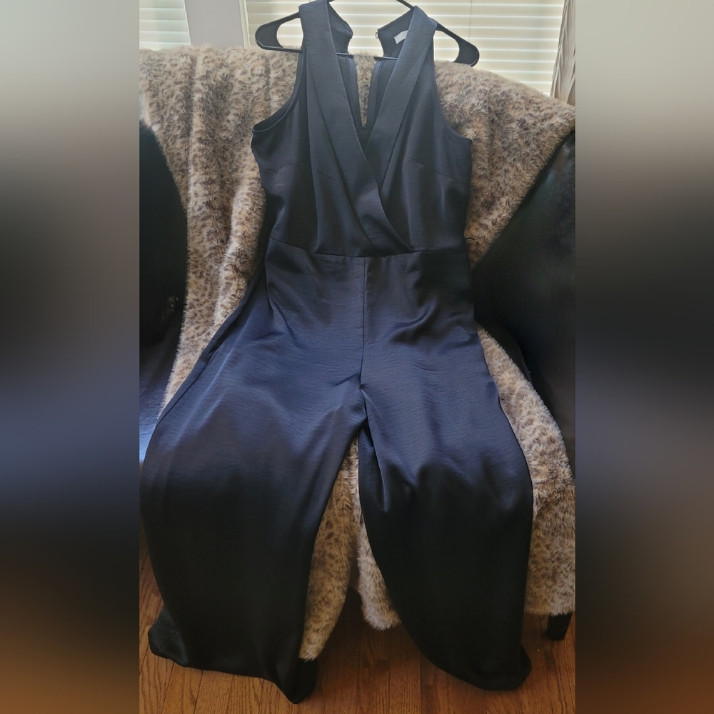 LOFT Black Sleeveless Satin Jumpsuit